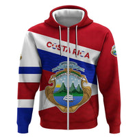Costa Rica Flag Zip Hoodie Red White Blue with National Coat of Arms and Shield Design - Wonder Print Shop