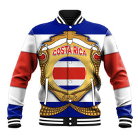 Costa Rica Flag Map Baseball Jacket Red White Blue with National Colors and Gold Crest Design - Wonder Print Shop