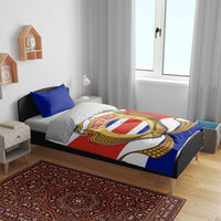 Costa Rica Flag Map Bedding Set Red White Blue with National Colors and Gold Crest Design - Wonder Print Shop