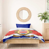 Costa Rica Flag Map Bedding Set Red White Blue with National Colors and Gold Crest Design - Wonder Print Shop