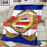 Costa Rica Flag Map Blanket Red White Blue with National Colors and Gold Crest Design - Wonder Print Shop