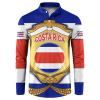 Costa Rica Flag Map Button Sweatshirt Red White Blue with National Colors and Gold Crest Design - Wonder Print Shop