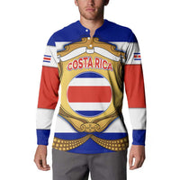 Costa Rica Flag Map Button Sweatshirt Red White Blue with National Colors and Gold Crest Design - Wonder Print Shop