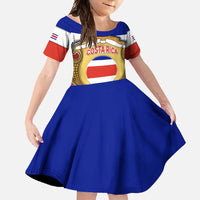 Costa Rica Flag Map Family Matching Tank Maxi Dress and Hawaiian Shirt Red White Blue with National Colors and Gold Crest Design - Wonder Print Shop