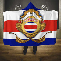 Costa Rica Flag Map Hooded Blanket Red White Blue with National Colors and Gold Crest Design - Wonder Print Shop
