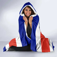 Costa Rica Flag Map Hooded Blanket Red White Blue with National Colors and Gold Crest Design - Wonder Print Shop