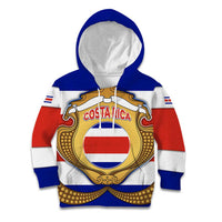 Costa Rica Flag Map Kid Hoodie Red White Blue with National Colors and Gold Crest Design - Wonder Print Shop