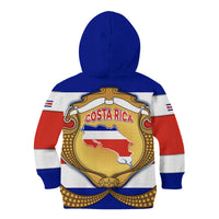 Costa Rica Flag Map Kid Hoodie Red White Blue with National Colors and Gold Crest Design - Wonder Print Shop