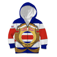 Costa Rica Flag Map Kid Hoodie Red White Blue with National Colors and Gold Crest Design - Wonder Print Shop