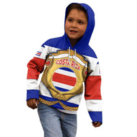 Costa Rica Flag Map Kid Hoodie Red White Blue with National Colors and Gold Crest Design - Wonder Print Shop