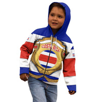 Costa Rica Flag Map Kid Hoodie Red White Blue with National Colors and Gold Crest Design - Wonder Print Shop