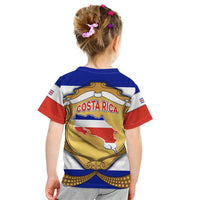 Costa Rica Flag Map Kid T Shirt Red White Blue with National Colors and Gold Crest Design - Wonder Print Shop