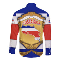 Costa Rica Flag Map Long Sleeve Button Shirt Red White Blue with National Colors and Gold Crest Design - Wonder Print Shop