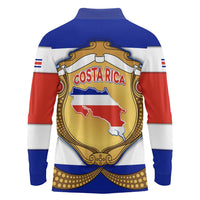 Costa Rica Flag Map Long Sleeve Polo Shirt Red White Blue with National Colors and Gold Crest Design - Wonder Print Shop