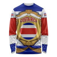 Costa Rica Flag Map Long Sleeve Shirt Red White Blue with National Colors and Gold Crest Design - Wonder Print Shop