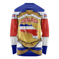 Costa Rica Flag Map Long Sleeve Shirt Red White Blue with National Colors and Gold Crest Design - Wonder Print Shop