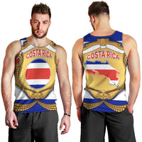 Costa Rica Flag Map Men Tank Top Red White Blue with National Colors and Gold Crest Design - Wonder Print Shop
