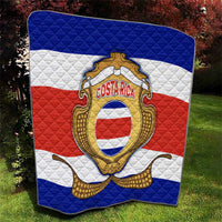 Costa Rica Flag Map Quilt Red White Blue with National Colors and Gold Crest Design - Wonder Print Shop