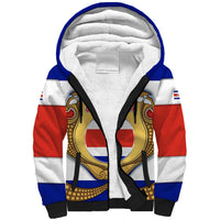 Costa Rica Flag Map Sherpa Hoodie Red White Blue with National Colors and Gold Crest Design - Wonder Print Shop