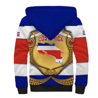 Costa Rica Flag Map Sherpa Hoodie Red White Blue with National Colors and Gold Crest Design - Wonder Print Shop