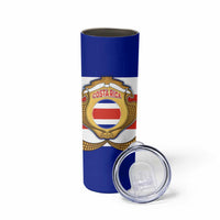 Costa Rica Flag Map Skinny Tumbler Red White Blue with National Colors and Gold Crest Design - Wonder Print Shop
