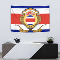 Costa Rica Flag Map Tapestry Red White Blue with National Colors and Gold Crest Design - Wonder Print Shop