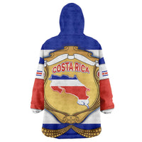 Costa Rica Flag Map Wearable Blanket Hoodie Red White Blue with National Colors and Gold Crest Design - Wonder Print Shop