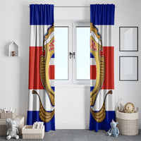 Costa Rica Flag Map Window Curtain Red White Blue with National Colors and Gold Crest Design - Wonder Print Shop