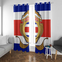 Costa Rica Flag Map Window Curtain Red White Blue with National Colors and Gold Crest Design - Wonder Print Shop