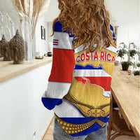 Costa Rica Flag Map Women Casual Shirt Red White Blue with National Colors and Gold Crest Design - Wonder Print Shop