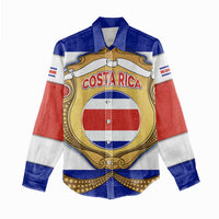 Costa Rica Flag Map Women Casual Shirt Red White Blue with National Colors and Gold Crest Design - Wonder Print Shop