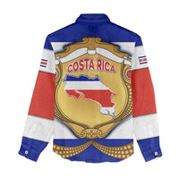 Costa Rica Flag Map Women Casual Shirt Red White Blue with National Colors and Gold Crest Design - Wonder Print Shop
