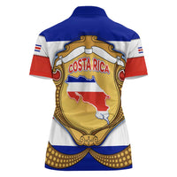 Costa Rica Flag Map Women Polo Shirt Red White Blue with National Colors and Gold Crest Design - Wonder Print Shop
