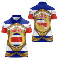 Costa Rica Flag Map Women Polo Shirt Red White Blue with National Colors and Gold Crest Design - Wonder Print Shop