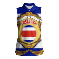 Costa Rica Flag Map Women Sleeveless Polo Shirt Red White Blue with National Colors and Gold Crest Design - Wonder Print Shop