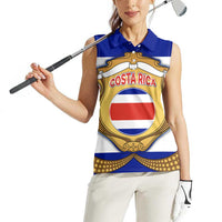 Costa Rica Flag Map Women Sleeveless Polo Shirt Red White Blue with National Colors and Gold Crest Design - Wonder Print Shop