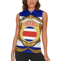 Costa Rica Flag Map Women Sleeveless Polo Shirt Red White Blue with National Colors and Gold Crest Design - Wonder Print Shop