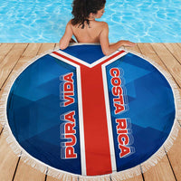Costa Rica Pura Vida Beach Blanket Blue Geometric with Red Stripe and National Flag Detail - Wonder Print Shop