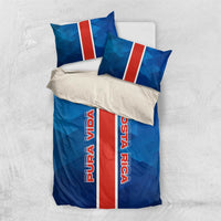 Costa Rica Pura Vida Bedding Set Blue Geometric with Red Stripe and National Flag Detail - Wonder Print Shop