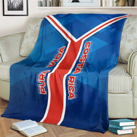 Costa Rica Pura Vida Blanket Blue Geometric with Red Stripe and National Flag Detail - Wonder Print Shop