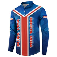 Costa Rica Pura Vida Button Sweatshirt Blue Geometric with Red Stripe and National Flag Detail - Wonder Print Shop