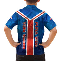 Costa Rica Pura Vida Family Matching Long Sleeve Bodycon Dress and Hawaiian Shirt Blue Geometric with Red Stripe and National Flag Detail - Wonder Print Shop
