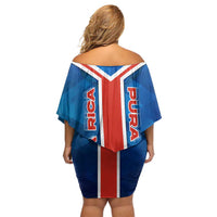 Costa Rica Pura Vida Family Matching Off Shoulder Short Dress and Hawaiian Shirt Blue Geometric with Red Stripe and National Flag Detail - Wonder Print Shop