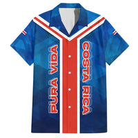 Costa Rica Pura Vida Hawaiian Shirt Blue Geometric with Red Stripe and National Flag Detail - Wonder Print Shop