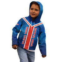 Costa Rica Pura Vida Kid Hoodie Blue Geometric with Red Stripe and National Flag Detail - Wonder Print Shop