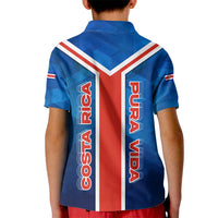 Costa Rica Pura Vida Kid Polo Shirt Blue Geometric with Red Stripe and National Flag Detail - Wonder Print Shop