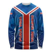 Costa Rica Pura Vida Long Sleeve Shirt Blue Geometric with Red Stripe and National Flag Detail - Wonder Print Shop