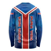 Costa Rica Pura Vida Long Sleeve Shirt Blue Geometric with Red Stripe and National Flag Detail - Wonder Print Shop