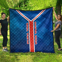 Costa Rica Pura Vida Quilt Blue Geometric with Red Stripe and National Flag Detail - Wonder Print Shop