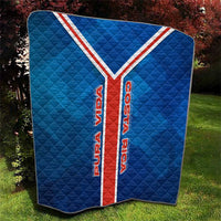 Costa Rica Pura Vida Quilt Blue Geometric with Red Stripe and National Flag Detail - Wonder Print Shop
